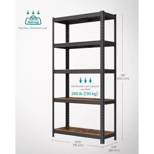Songmics Regál s policami, s nosnosťou 130 kg na policu, čierny 150x75x30cm