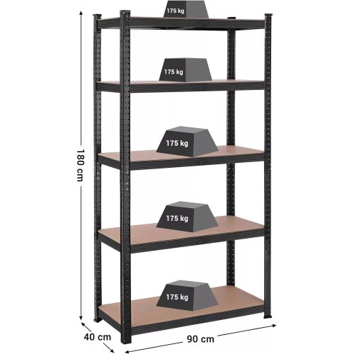 Songmics Regál s policami, s nosnosťou 175 kg na policu, čierny, hnedý 180x90x40cm