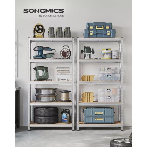 Songmics Regál s policami, s nosnosťou 175 kg na policu, strieborná, hnedá 180x90x40cm