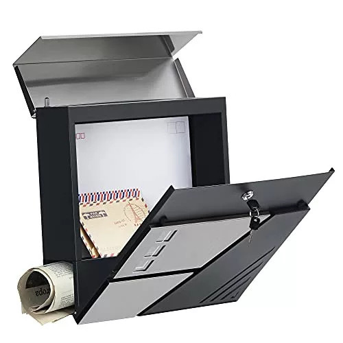 Songmics Uzamykateľná poštová schránka, možnosť montáže na stenu alebo plot, strieborno-antracitovo šedá.