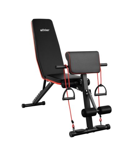 Athler Multifunkčná posilňovacia lavica, nastaviteľná opierka chrbta, maximálna nosnosť 250 kg, 7 adaptačných polôh, čierna