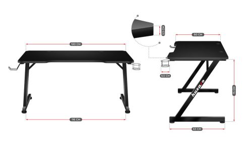 Hráčský stol Huzaro Hero 2.5 black, stol čierny.