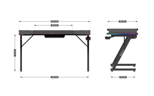 Herný stô Huzaro, 140 x 60 x 74 cm, Hero 3.3 RGB black osvetlenie, vrátane podložky pod myš 80 x 58 cm, čierna