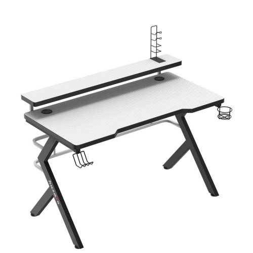 Herný stôl Huzaro Hero 5.0 white, hrací stôl, so stojanom na monitor, 120 x 60 x 69,5 cm, hliník / HDF, biela