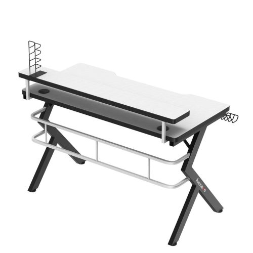 Herný stôl Huzaro Hero 5.0 white, hrací stôl, so stojanom na monitor, 120 x 60 x 69,5 cm, hliník / HDF, biela