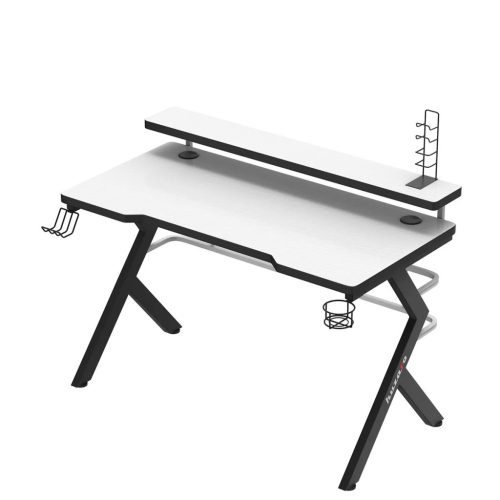 Herný stôl Huzaro Hero 5.0 white, hrací stôl, so stojanom na monitor, 120 x 60 x 69,5 cm, hliník / HDF, biela