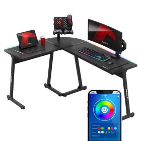   Huzaro herný stôl rohový stôl písací stôl RGB SMART čierny.