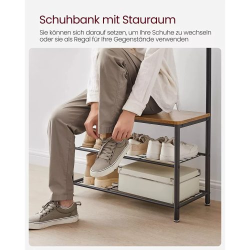 Chodba s policou, vešiakmi, botníkom a sedadlom, rustikálny orech 70x32x175cm