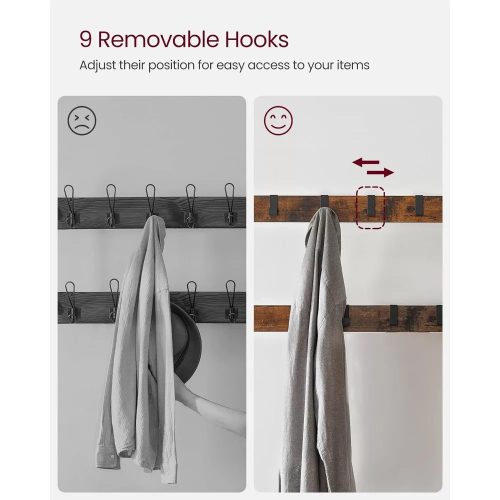 Vasagle Predsieň s vešiakovou policou, vešiakmi, botníkom a sedadlom, rustikálna hnedá 183x72x33cm