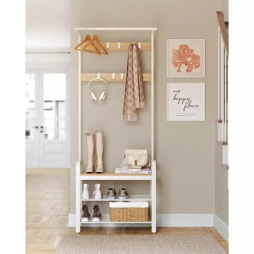 Vstupná chodba s vešiakovou policou, vešiakmi, botníkom a sedákom, dub.