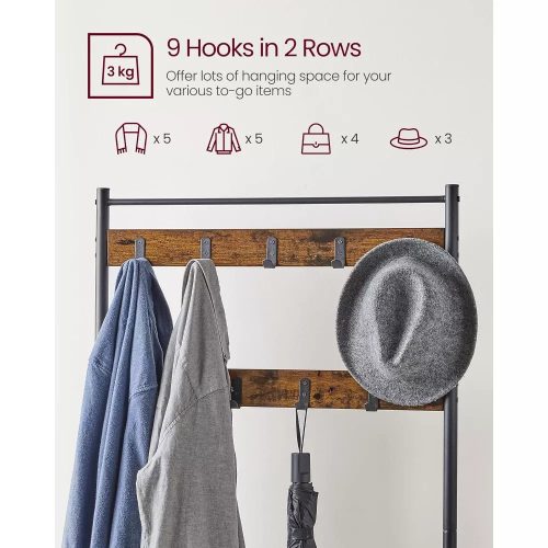 Vasagle Predsieň so závesnou policou, vešiakmi, botníkom a sedákom, rustikálna hnedá