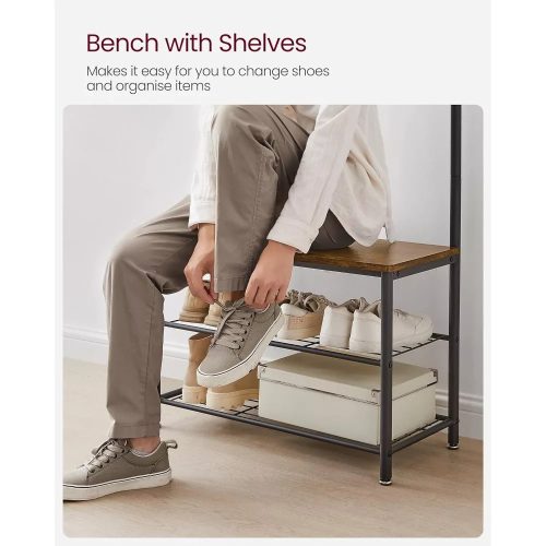 Vasagle Predsieň so závesnou policou, vešiakmi, botníkom a sedákom, rustikálna hnedá