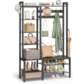   Vešiak na kabáty a úložný priestor do chodby, s vešiakmi a policami, kameňovo sivá a čierna 120x40x190cm