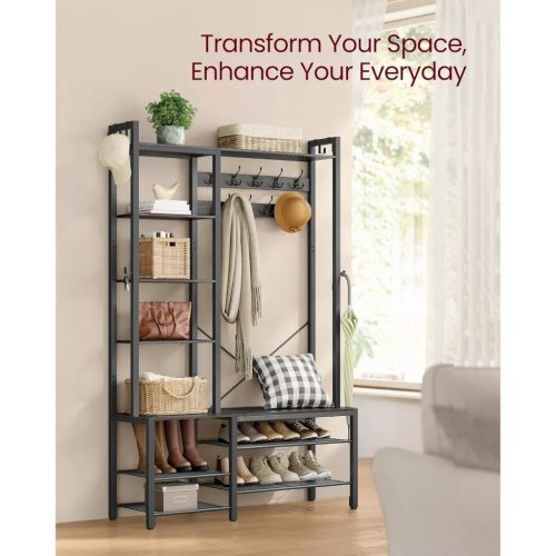 Vešiak na kabáty a úložný priestor do chodby, s vešiakmi a policami, kameňovo sivá a čierna 120x40x190cm