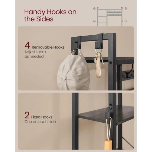 Vešiak na kabáty a úložný priestor do chodby, s vešiakmi a policami, kameňovo sivá a čierna 120x40x190cm