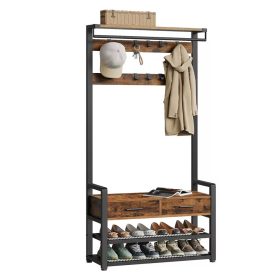   Stena do chodby s lavicou a úložným priestorom na topánky, 2 textilné zásuvky, 10 vešiakov, rustikálna hnedá