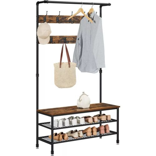 Vasagle Predsieň so závesnou policou, vešiakmi, botníkom a sedadlom, rustikálna hnedá.