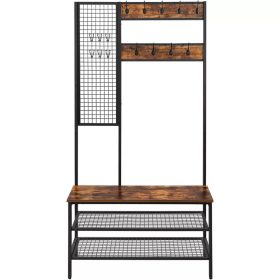   Vasagle Predsieň so závesnou policou, vešiakmi, botníkom a sedákom, rustikálna hnedá.