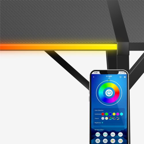 Herný rohový stôl Huzaro Hero 6.3 RGB, 154 x 117 cm, kov / karbón, čierny