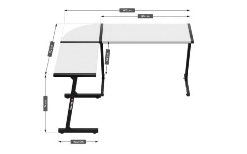 Herný rohový stôl Huzaro Hero 6.3 white, 154 x 117 cm, kov / MDF, biely