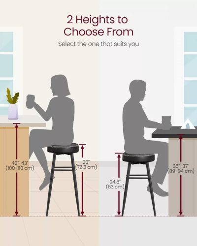 Vasagle ECHO Barové stoličky 2 ks, šitý poťah z umelej kože, výška 63 cm, čierna.