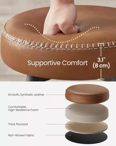 Vasagle ECHO Barové stoličky 2 ks, šitý poťah z umelej kože, hnedá, výška 63 cm.