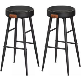   Vasagle ECHO Barové stoličky 2 ks, šitý poťah z umelej kože, čierna, výška 76 cm.