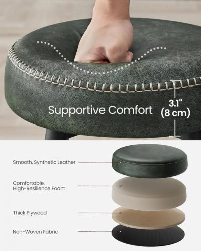 Vasagle ECHO Barové stoličky 2 ks, šitý poťah z umelej kože, zelená, výška 76 cm.