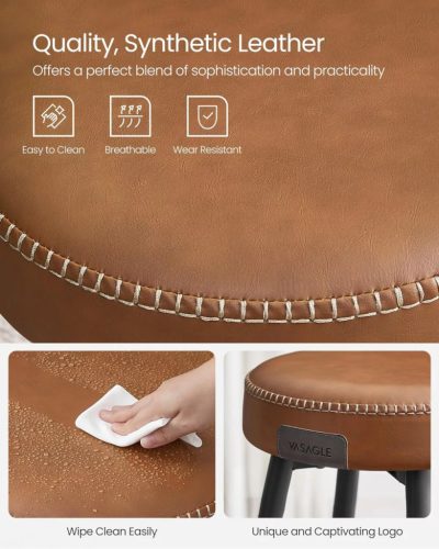 Vasagle ECHO Barové stoličky 2 ks, šitý poťah z umelej kože, výška 76 cm.