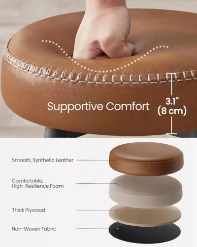 Vasagle ECHO Barové stoličky 2 ks, šitý poťah z umelej kože, výška 76 cm.