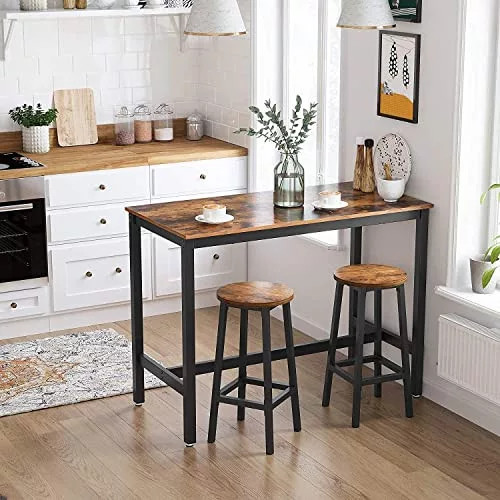 Vasagle Barové stoličky 2 vysoké kuchynské jedálenské stoličky, okrúhle, rustikálne hnedé.