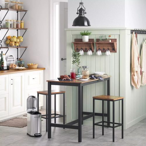 Vasagle Barové stoličky 2 vysoké štvorcové kuchynské jedálenské stoličky, rustikálna hnedá.