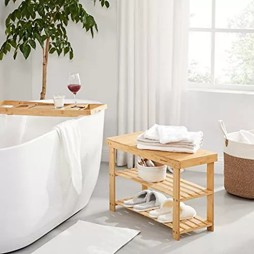 SONGMICS Bambusová polica na topánky, 3 úrovne, prírodná 70x28x45cm