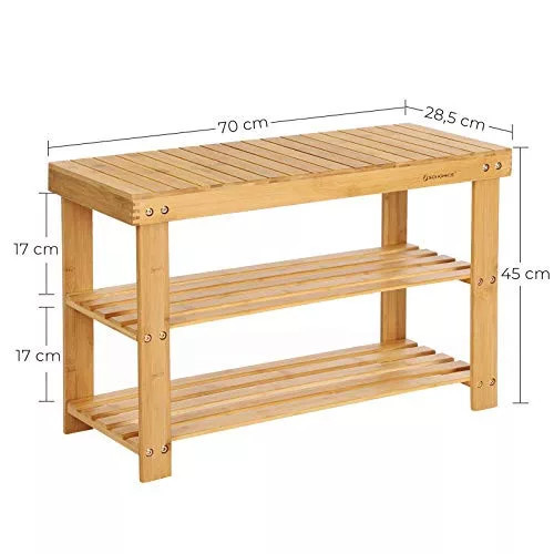 SONGMICS Bambusová polica na topánky, 3 úrovne, prírodná 70x28x45cm