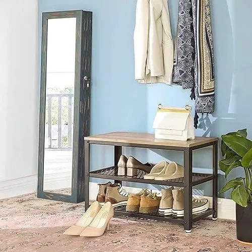 Vasagle Lavica na topánky s dvoma úložnými úrovňami, sivá 73x30x45cm