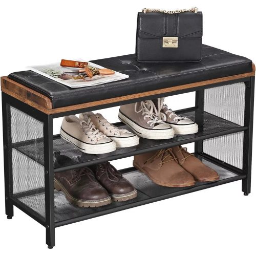 Vasagle Lavica na topánky s polstrovaným sedadlom, rustikálna hnedá 80x30x48cm