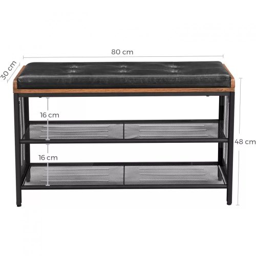 Vasagle Lavica na topánky s polstrovaným sedadlom, rustikálna hnedá 80x30x48cm