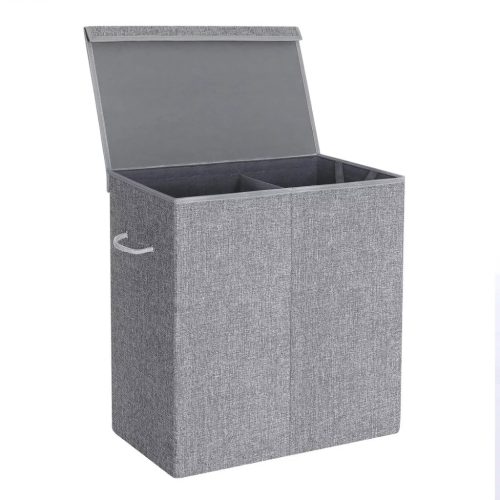 SONGMICS Kôš na bielizeň s 2 priehradkami, magnetické veko 2x71L, sivý