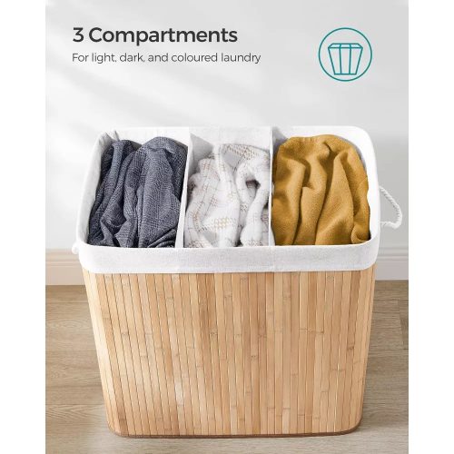 SONGMICS Bambusový kôš na bielizeň s 3 priehradkami 3x50L