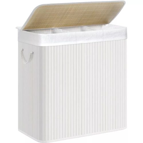 SONGMICS Bambusový kôš na bielizeň s 3 priehradkami 3x50L, biely
