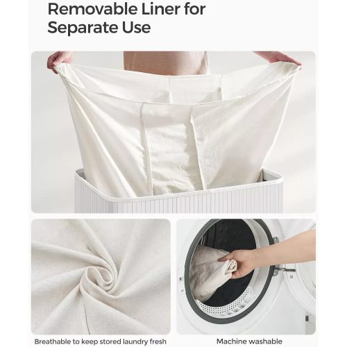 SONGMICS Bambusový kôš na bielizeň s 3 priehradkami 3x50L, biely