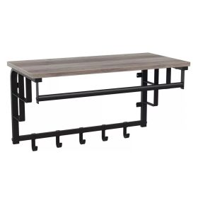   Nástenný vešiak na oblečenie s háčikmi a policou, sivý 66x30x27cm