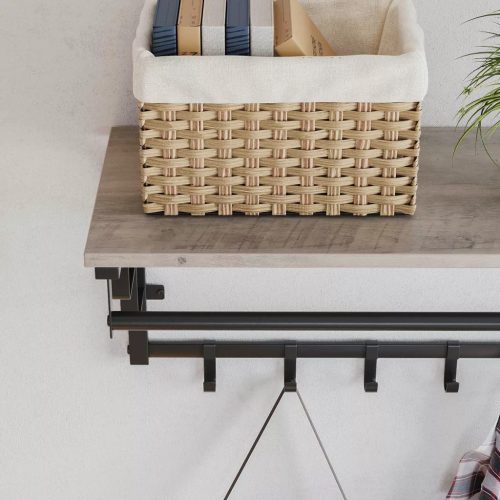 Nástenný vešiak na oblečenie s háčikmi a policou, sivý 66x30x27cm