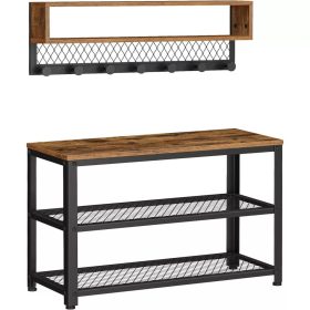   Lavica na topánky + nástenný vešiak na oblečenie, rustikálna hnedá