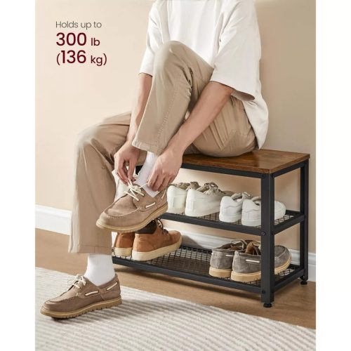 Lavica na topánky + nástenný vešiak na oblečenie, rustikálna hnedá