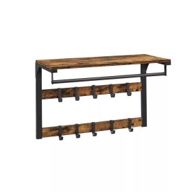   Nástenný vešiak na oblečenie s háčikmi a policou, rustikálny hnedý 65x30x42cm