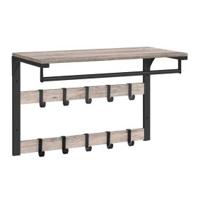   Nástenný vešiak na oblečenie s háčikmi a policou, sivý 65x30x42cm