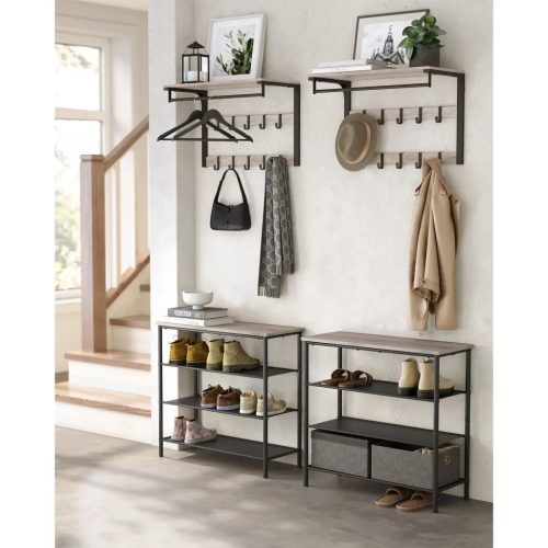 Nástenný vešiak na oblečenie s háčikmi a policou, sivý 65x30x42cm