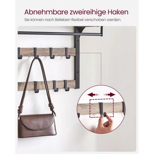 Nástenný vešiak na oblečenie s háčikmi a policou, sivý 65x30x42cm