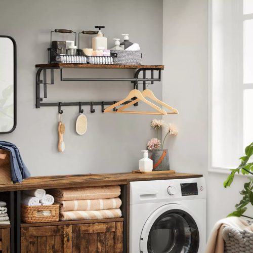 Nástenný vešiak na oblečenie s háčikmi a policou, čierny 80x30x27cm